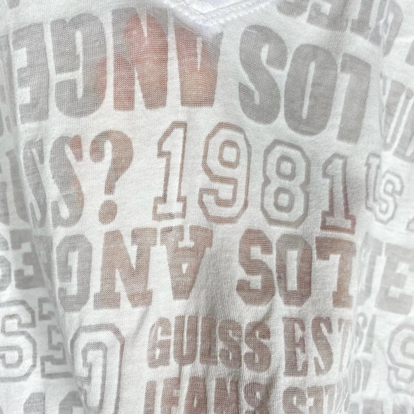Guess Los Angeles 1981 Logo Sheer V Neck T Shirt White Womens Size Medium - Picture 4 of 10
